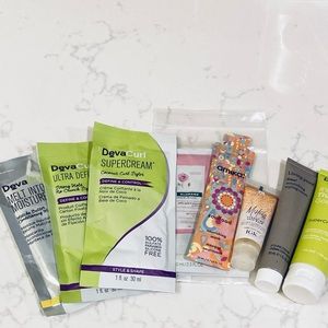 Set of trial sized hair masks, shampoos, etc.